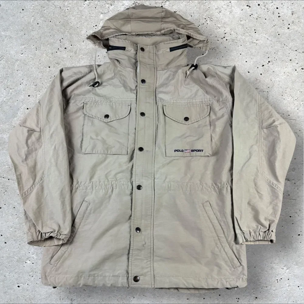 VTG Polo Sport Ralph Lauren Hooded Safari‎ Jacket Men's Small Gorpcore 90s